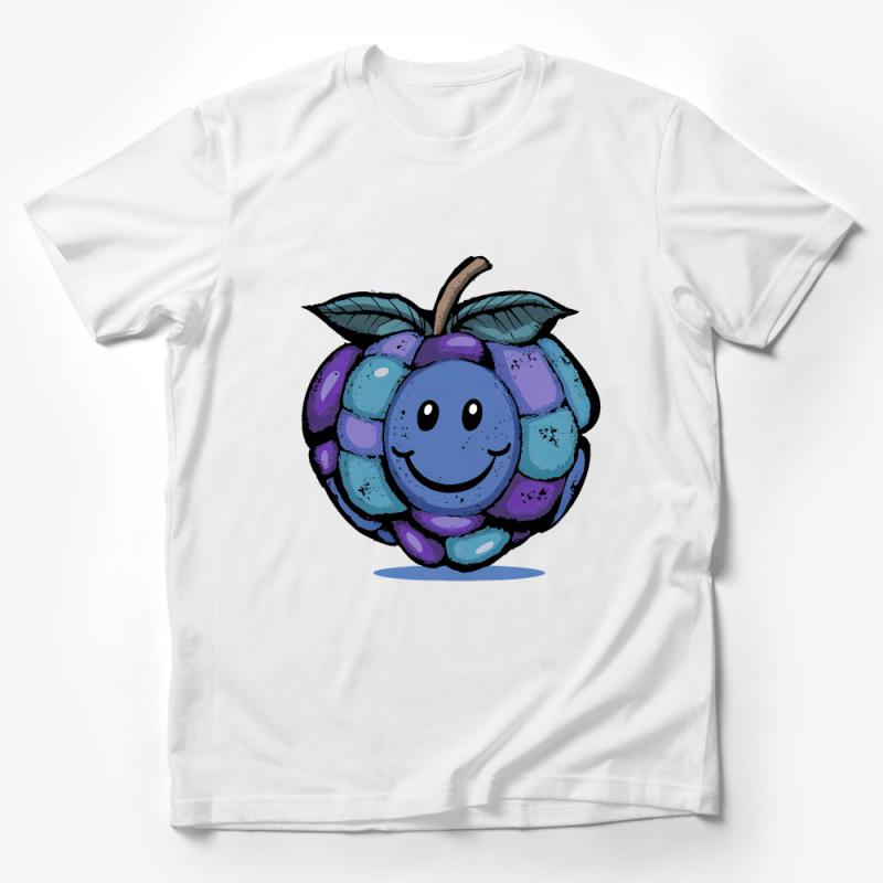 Cute Blueberry Cartoon T-Shirt, Smiling Berry Character Tee, Unisex Fruit Graphic Shirt, Casual Wear for All Male T-Shirt