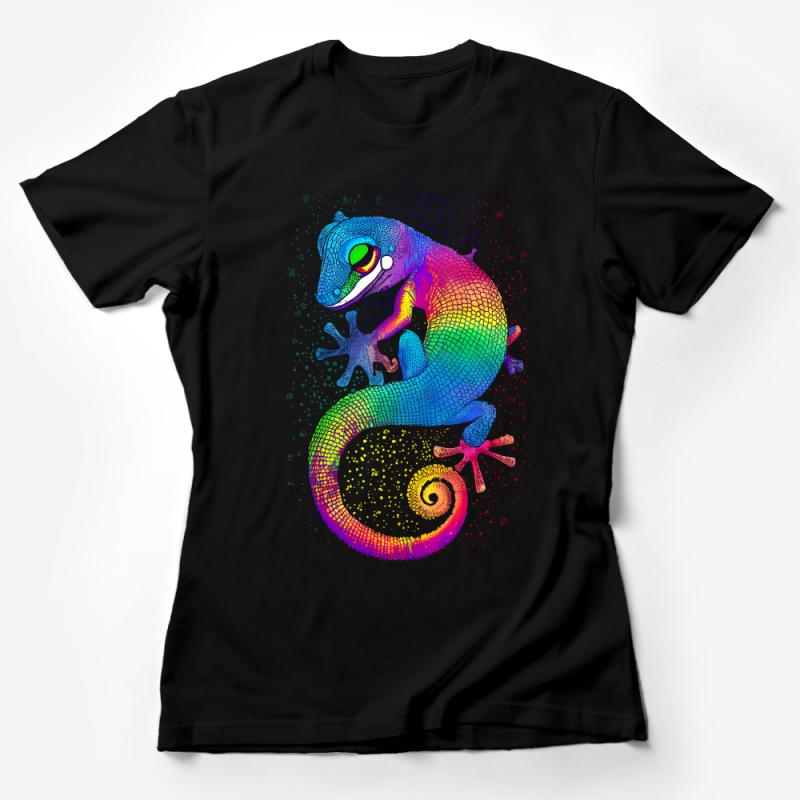 Colorful Chameleon T-Shirt, Vibrant Lizard Graphic Tee, Unisex Rainbow Reptile Shirt, Nature Lover Gift, Unique Animal Casual Wear Female T-Shirt