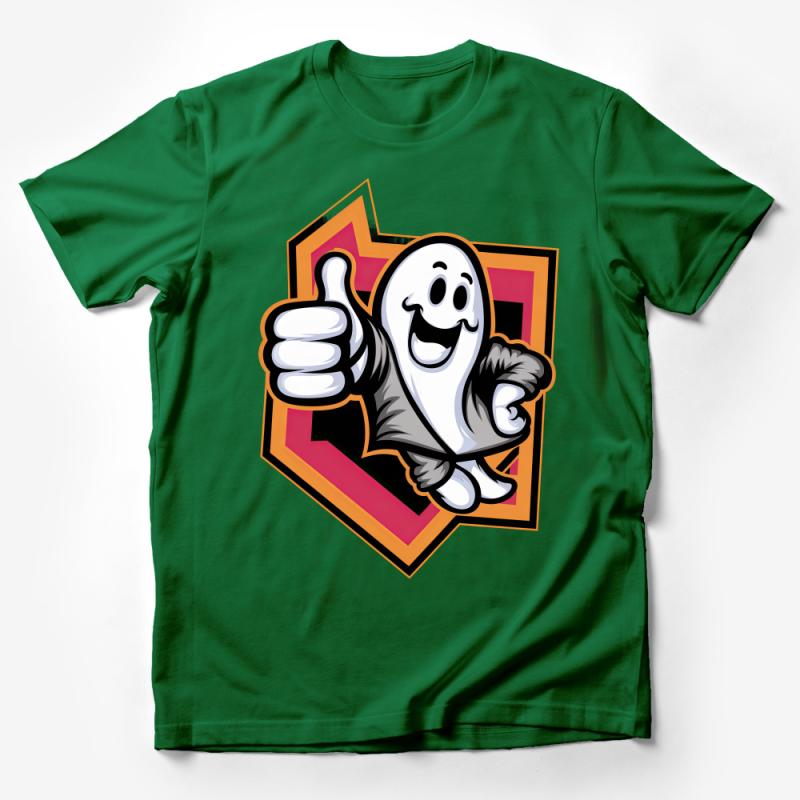 Happy Ghost Cartoon T-Shirt, Fun Spooky Character Tee, Kids Friendly Halloween Shirt, Unisex Casual Wear Male T-Shirt