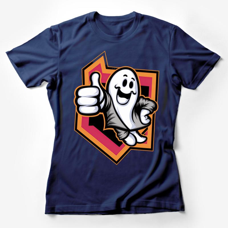 Happy Ghost Cartoon T-Shirt, Fun Spooky Character Tee, Kids Friendly Halloween Shirt, Unisex Casual Wear Female T-Shirt