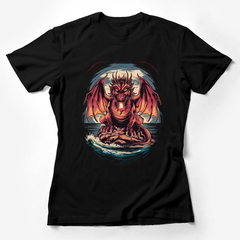 Red Dragon Graphic Tee, Fantasy Creature Art Shirt, Unisex Mythical Beast Top, Gifts for Gamers, Cool Dragon Illustration T-Shirt Design Female T-Shirt