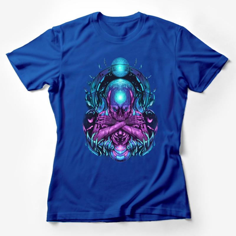 Alien Skull T-Shirt, Cyberpunk Aesthetic Tee, Unique Sci-Fi Illustration, Unisex Graphic Shirt, Modern Streetwear, Vibrant Colors Female T-Shirt