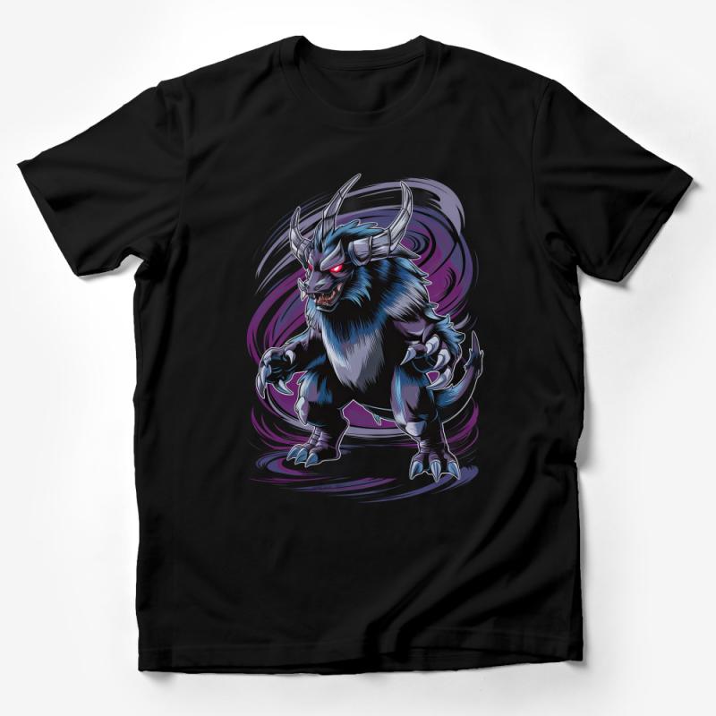 Menacing Blue Beast T-Shirt, Fantasy Creature Graphic Tee, Unique Monster Art Shirt, Bold Statement Casual Wear Unisex Male T-Shirt