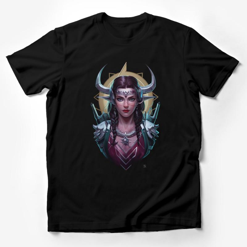 Warrior Princess T-Shirt, Fantasy Female Art Tee, Valkyrie Inspired Warrior, Unique Graphic Shirt, Bold Character Design Top Male T-Shirt