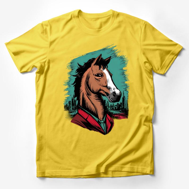 Urban Horse T-Shirt, Hipster Animal Graphic Tee, Unique Illustrated Horse Design, Unisex Casual Wear Male T-Shirt