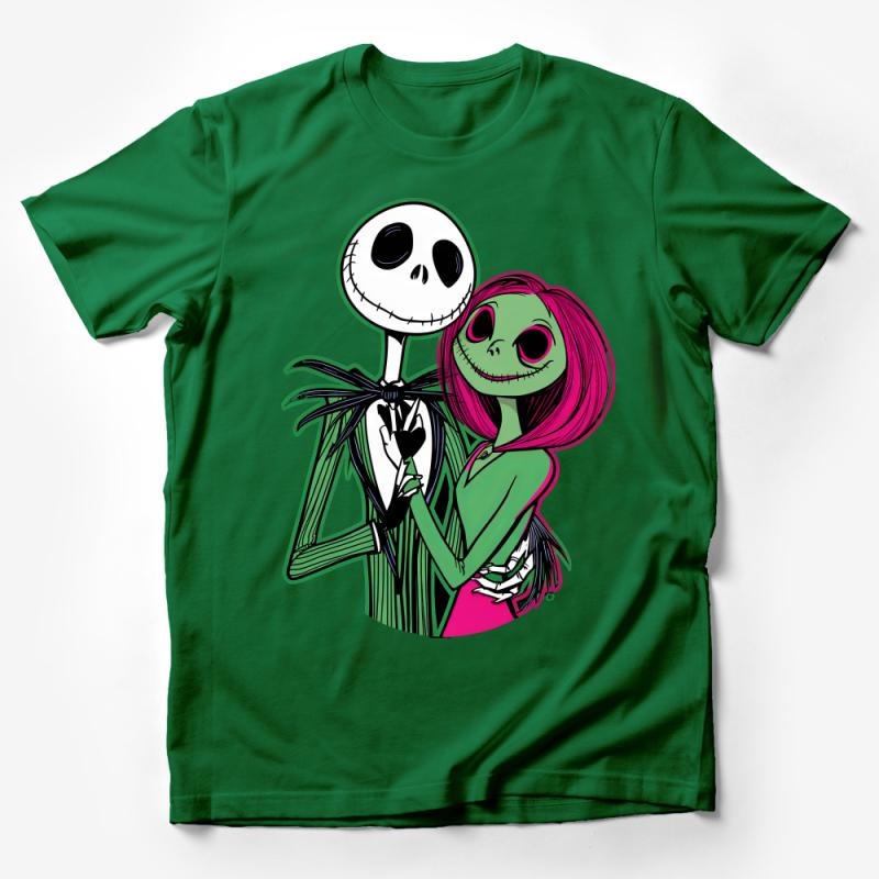 Skeleton Cartoon Couple Graphic Tee, Cute Halloween T-Shirt, Unisex Adult and Youth Sizes, Casual Spooky Apparel, Love Theme Male T-Shirt