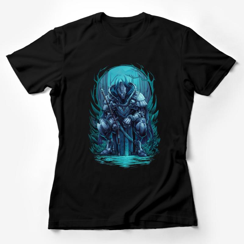 Fantasy Warrior T-Shirt, Epic Knight Armor Graphic Tee, Mystical Warrior Illustration, Unisex Adult Clothing Female T-Shirt