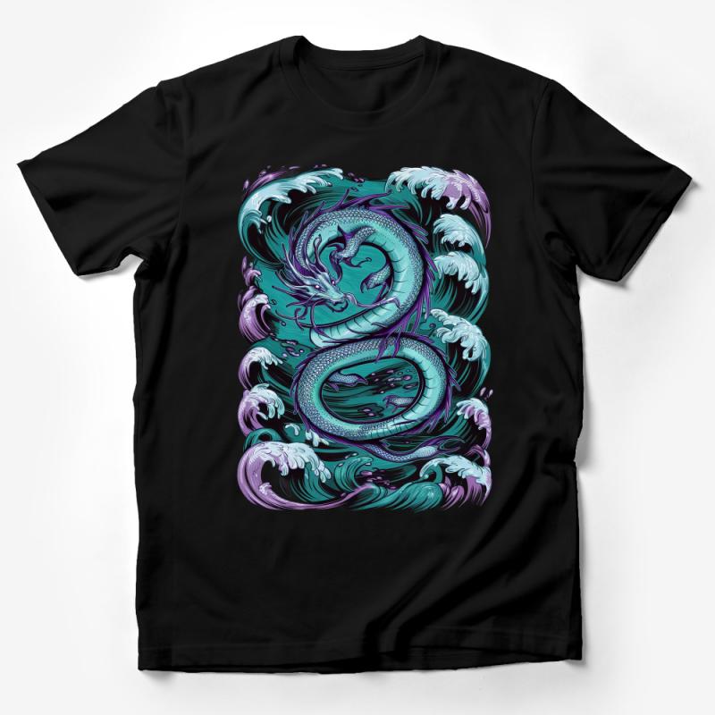 Mystical Sea Dragon T-Shirt, Ocean Waves Fantasy Art Tee, Unisex Graphic Shirt, Mythical Creature Clothing, Unique Artistic Gift Male T-Shirt