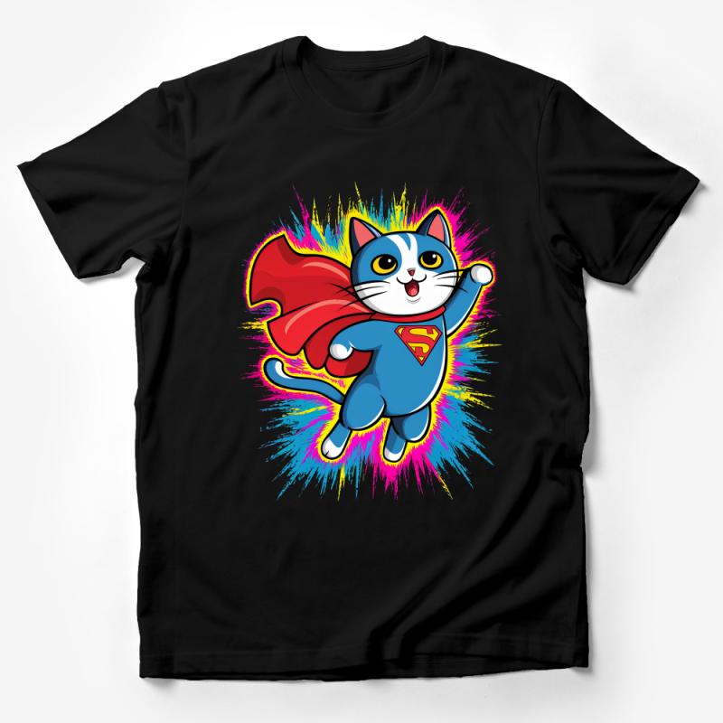 Superhero Cat T-Shirt, Colorful Cartoon Kitty, Kids and Adult Sizes, Cute Animal Super Cat Tee, Fun Comic Style Shirt, Pet Lovers Gift Male T-Shirt