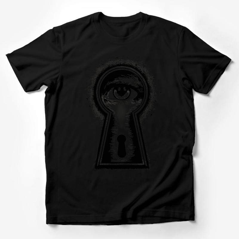 Eye Keyhole Graphic T-Shirt, Unisex Artistic Tee, Mystical Eye Design, Trendy Statement Shirt, Casual Black and White Top Male T-Shirt