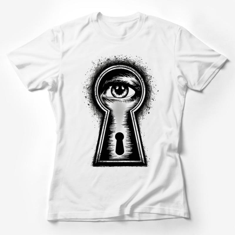 Eye Keyhole Graphic T-Shirt, Unisex Artistic Tee, Mystical Eye Design, Trendy Statement Shirt, Casual Black and White Top Female T-Shirt