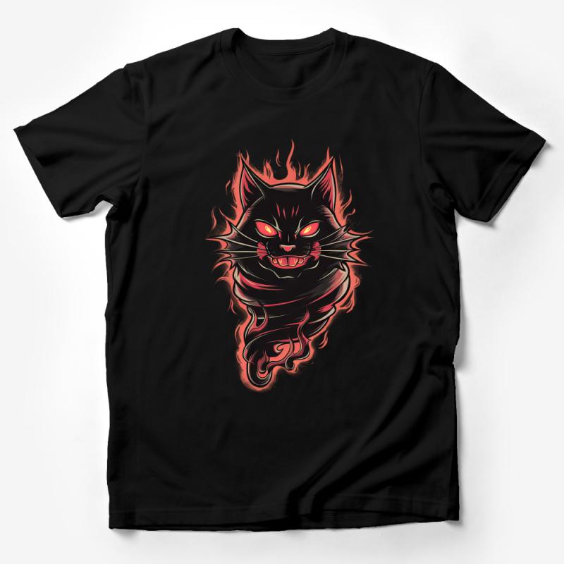 Fiery Black Cat Graphic T-Shirt, Unique Flame Kitty Design Tee, Edgy Feline Fashion Top, Cool Cat Lover Gift, Unisex Casual Wear Male T-Shirt