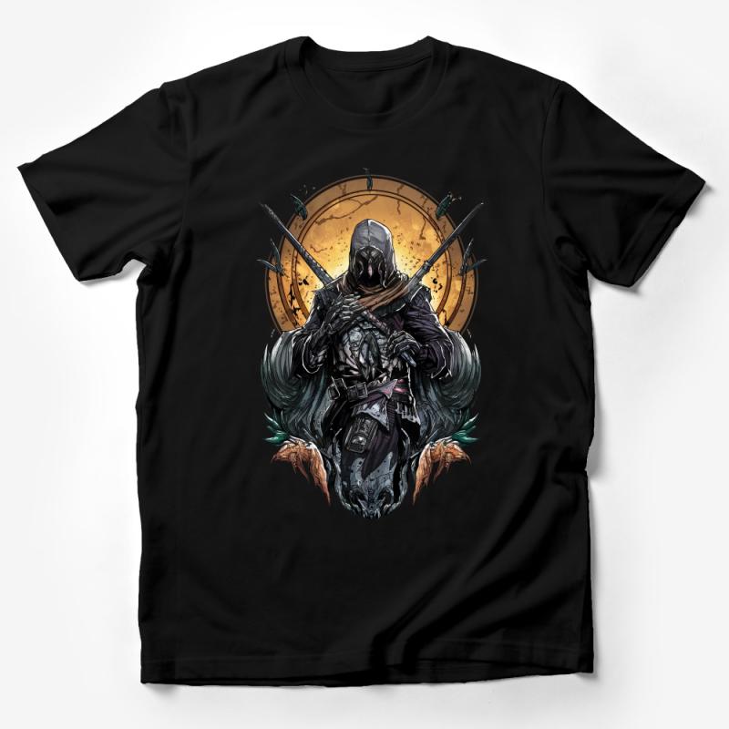 Fantasy Archer Warrior Graphic Tee, Cool Medieval Hooded Archer T-Shirt, Unisex Fantasy Art Shirt, RPG Gamer Clothing Male T-Shirt