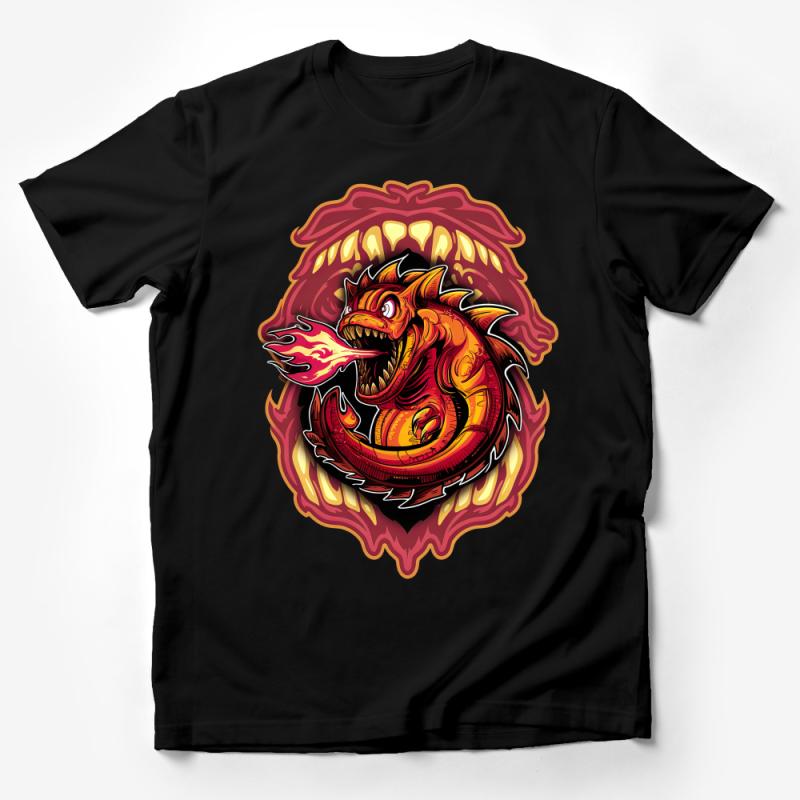 Fire Breathing Dragon T-Shirt, Unisex Mythical Creature Tee, Fantasy Art Graphic Shirt, Bold Colorful Design Top Male T-Shirt