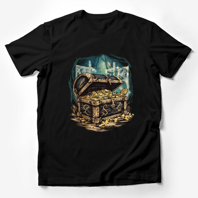 Treasure Chest T-Shirt, Pirate Gold Coins Tee, Adventure Fantasy Shirt, Unisex Graphic Shirt, Gift for Gamers and Explorers Male T-Shirt