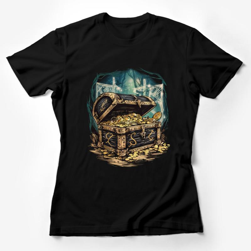 Treasure Chest T-Shirt, Pirate Gold Coins Tee, Adventure Fantasy Shirt, Unisex Graphic Shirt, Gift for Gamers and Explorers Female T-Shirt