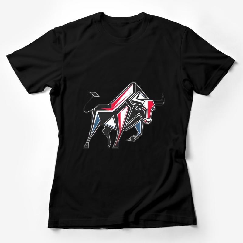 Abstract Geometric Bull T-Shirt, Modern Art Inspired Graphic Tee, Unisex Casual Wear, Trendy Animal Design Shirt Female T-Shirt