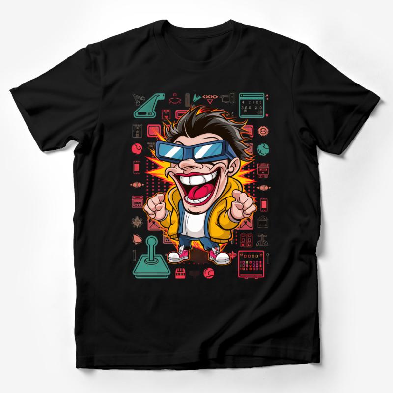 Funny Nerd Character T-Shirt, Geeky Tee with Vibrant Cartoon, Colorful Casual Streetwear, Unisex Comic Style Shirt, Cool Graphic Top Male T-Shirt