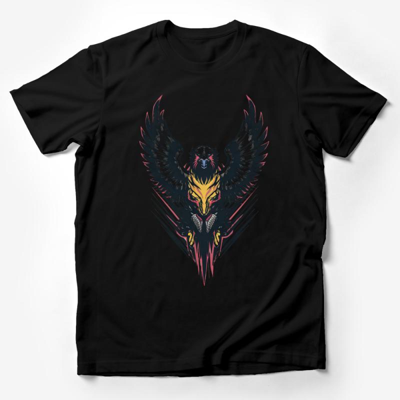 Men's Graphic Tee, Eagle with Flames Print, Streetwear Style T-Shirt, Casual Black Shirt, Bold Winged Eagle Design, Trendy Urban Apparel Male T-Shirt