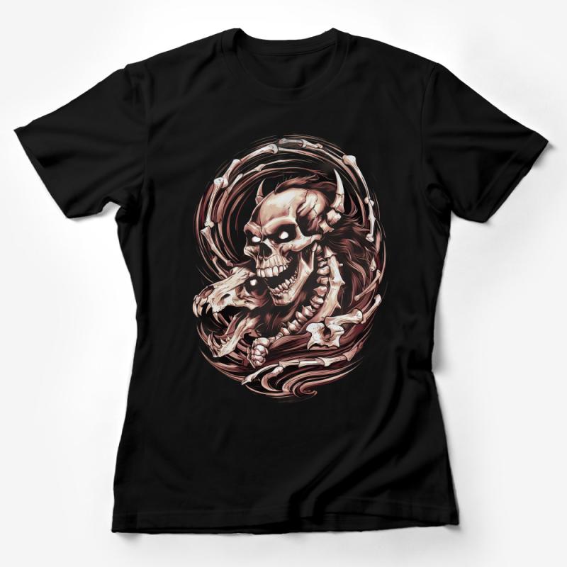 Skull and Swirls T-Shirt, Dark Fantasy Art Tee, Gothic Style Shirt, Unisex Graphic Tee, Unique Horror Apparel, Edgy Clothing Gift Female T-Shirt