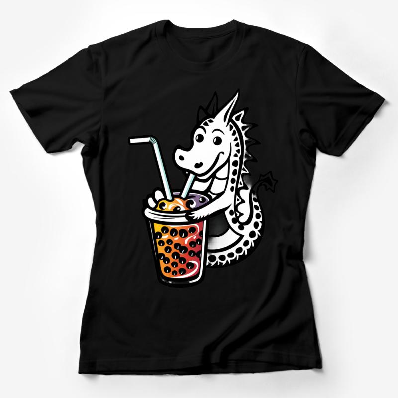 Cute Dragon Boba Tea Graphic Tee, Colorful Bubble Tea Lover Shirt, Unisex T-Shirt for Casual Wear Female T-Shirt