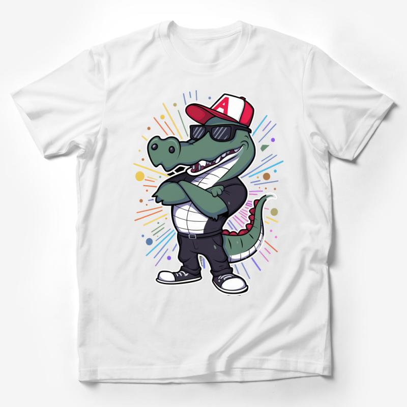 Cool Crocodile Cartoon T-Shirt, Hip Hop Style Alligator Tee, Urban Animal Graphic Shirt, Unisex Casual Top Male T-Shirt