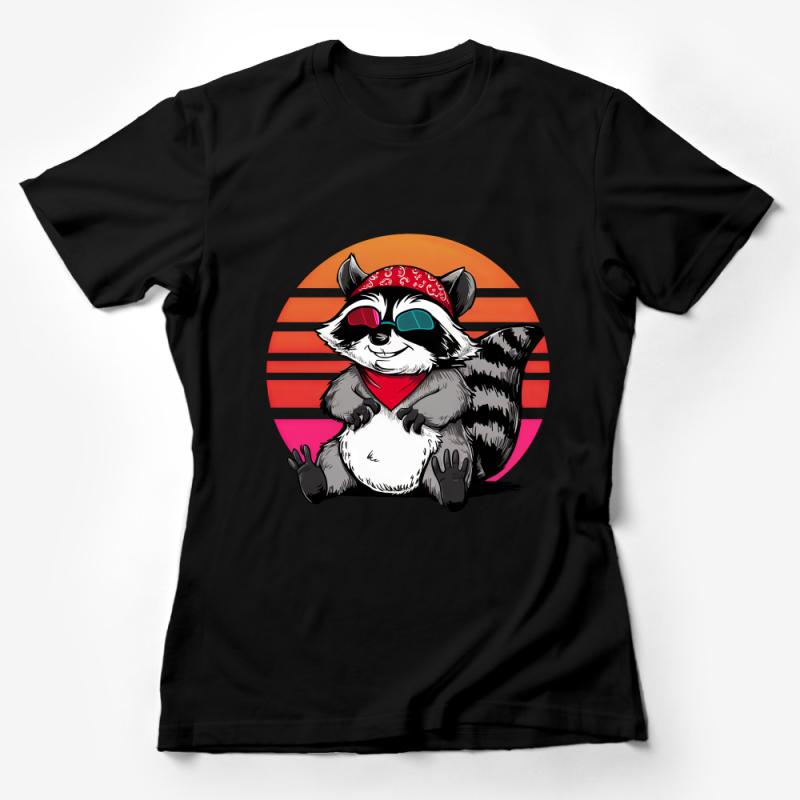 Cool Raccoon with Sunglasses T-Shirt, Retro Sunset Graphic Tee, Hipster Animal Shirt, Unisex Casual Top Female T-Shirt