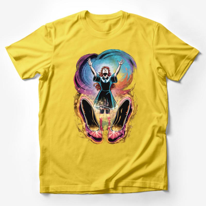 Women's Cosmic Wizard Graphic Tee, Colorful Mystical Art T-Shirt, Casual Fantasy Clothing, Unique Galaxy Magic Design, Soft Cotton Top Male T-Shirt