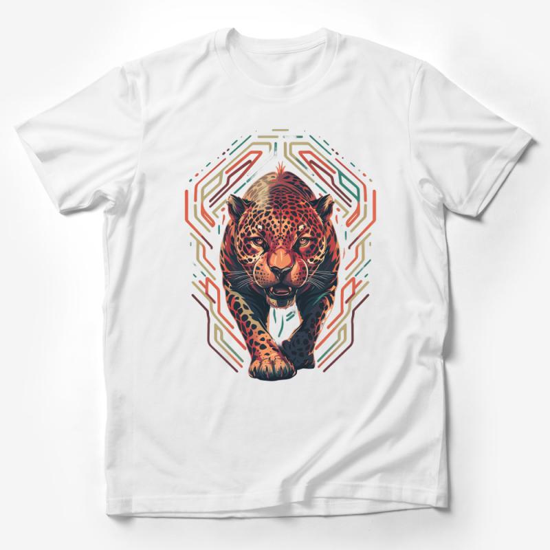 Graphic Leopard T-Shirt, Wild Jungle Animal Tee, Unisex Modern Geometric Art Shirt, Casual Fashion Streetwear, Unique Gift Idea Male T-Shirt