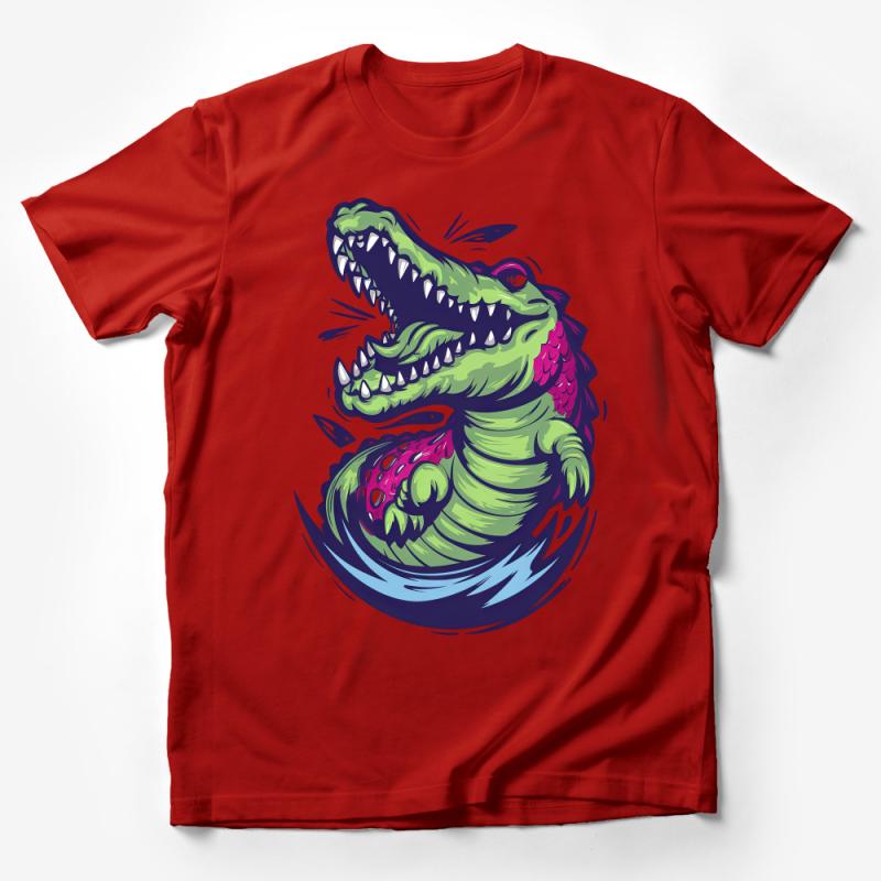 Colorful Crocodile Cartoon T-Shirt, Vibrant Alligator Graphic Tee, Unisex Casual Wear, Unique Animal Illustration Shirt for All Ages Male T-Shirt