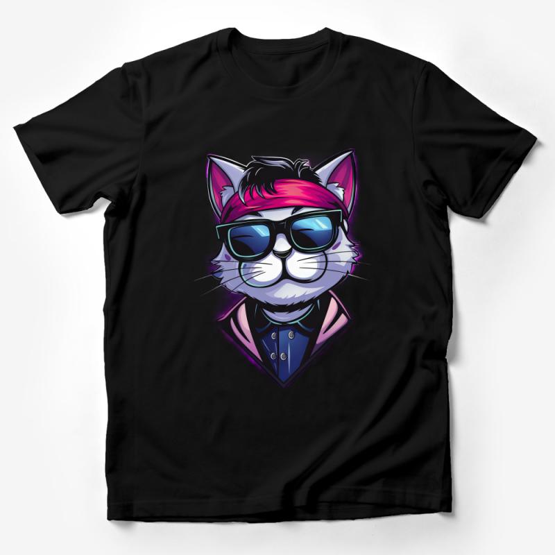 Cool Cat T-Shirt with Sunglasses and Bandana, Hipster Cat Graphic Tee, Unisex Fashion Shirt, Trendy Animal Print Top, Gift for Cat Lovers Male T-Shirt