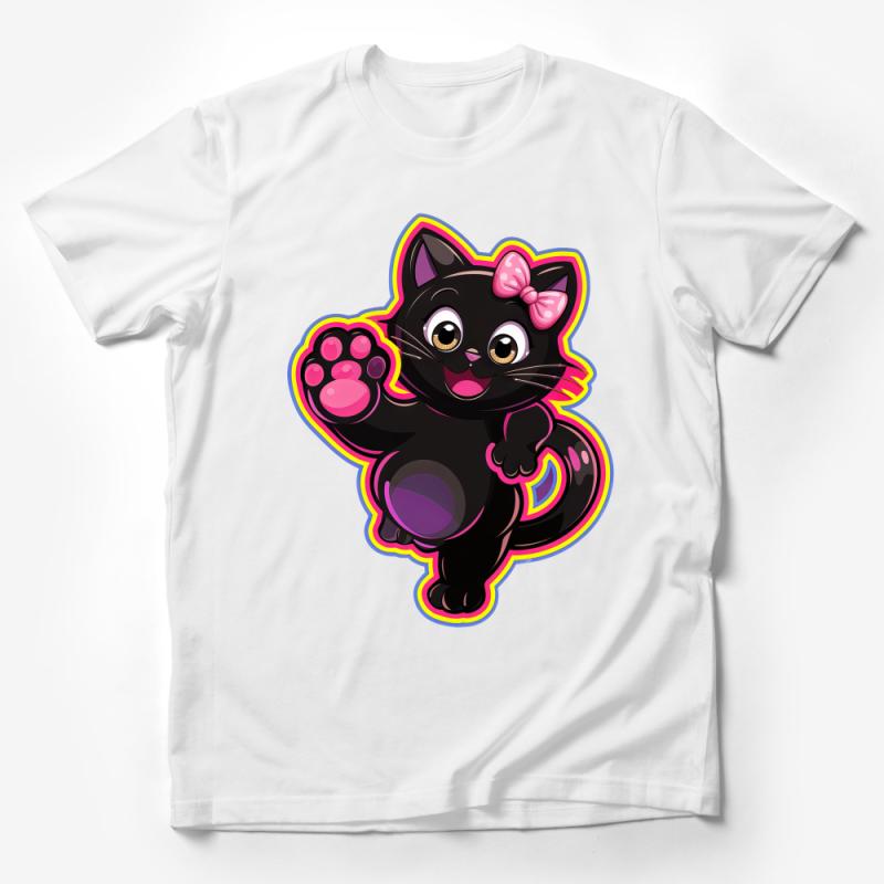 Cute Black Cat T-Shirt with Pink Bow, Kawaii Kitty Graphic Tee, Casual Women's and Men's Clothing, Animal Lover Gift, Soft Cotton Shirt Male T-Shirt