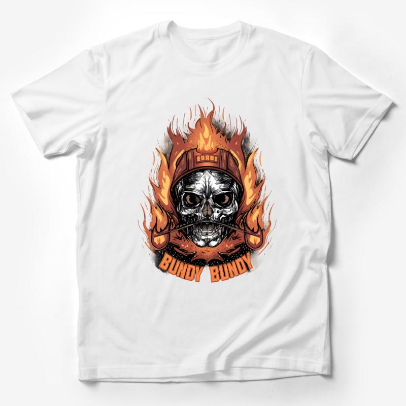 Fiery Skull with Flames Helmet and Bandana, Bundy Bundy Graphic Tee for Bikers Male T-Shirt