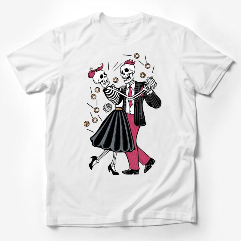 Unique Dancing Skeleton Couple Graphic T-Shirt, Fun Halloween Tee, Unisex Style Male T-Shirt