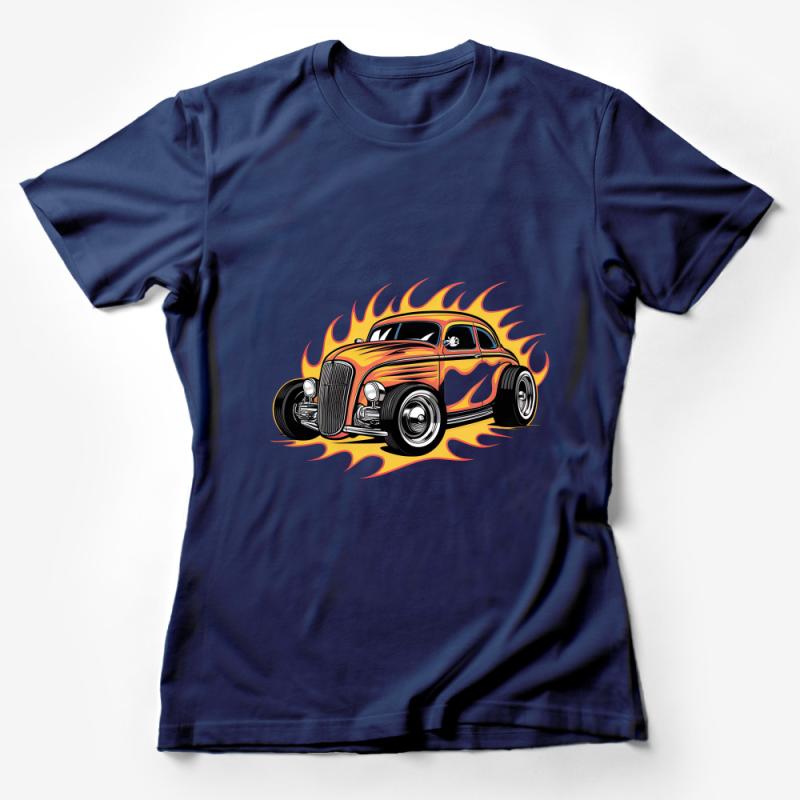 Vintage Car T-Shirt, Classic Hot Rod with Flames, Men's Retro Automobile Tee, Unique Gift for Car Lovers, Collectors, and Enthusiasts Female T-Shirt