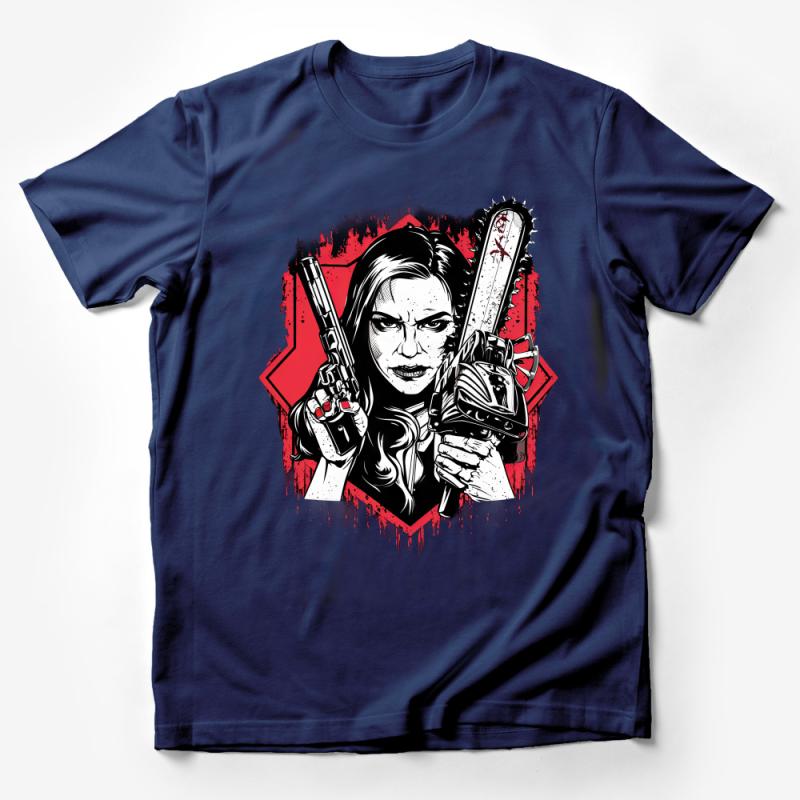 Women's Action Hero T-Shirt, Fierce Female Comic Style Graphic Tee, Bold Statement Casual Wear Male T-Shirt