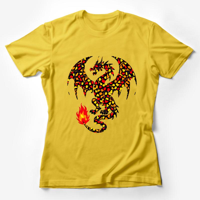 Vibrant Fire Dragon T-Shirt, Colorful Fantasy Creature Tee, Unisex Graphic Design Shirt for Dragon Lovers Female T-Shirt