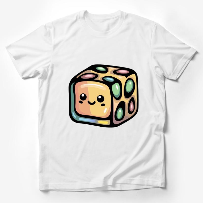 Cute Kawaii Dice T-Shirt, Colorful Cartoon Gaming Tee, Quirky Casual Dice Graphic Shirt, Unisex Gift for Gamers and Geeks Male T-Shirt