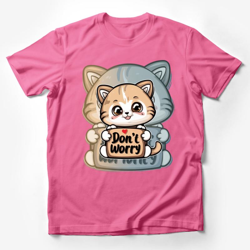 Cute Cat T-Shirt Don't Worry Kitten Illustration, Casual Graphic Tee, Comfortable Cotton Unisex Shirt for Cat Lovers Male T-Shirt