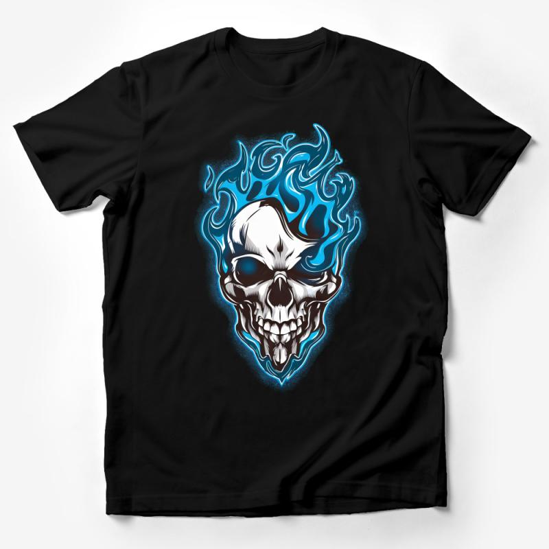 Flaming Skull T-Shirt, Cool Blue Fire Graphic Tee, Men's Gothic Fashion Shirt, Edgy Streetwear Top, Unique Gift for Rock Fans Male T-Shirt