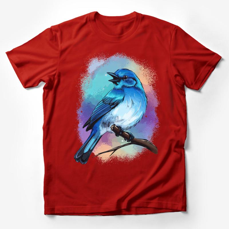 Colorful Blue Bird Artistic Illustration on Premium Unisex T-Shirt Male T-Shirt