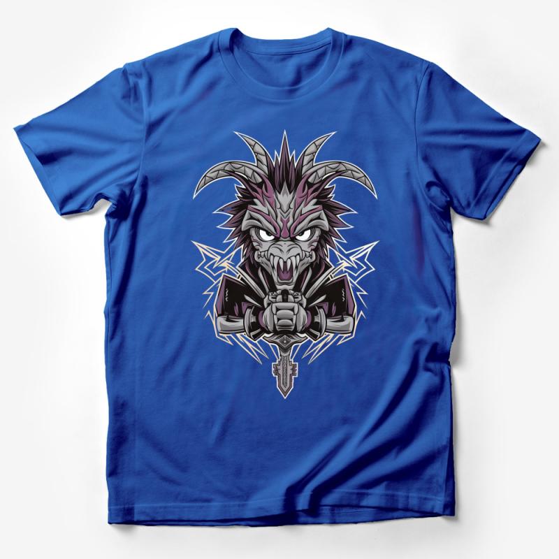 Fierce Dragon Warrior Graphic Tee, Fantasy Creature Urban Style T-Shirt Male T-Shirt