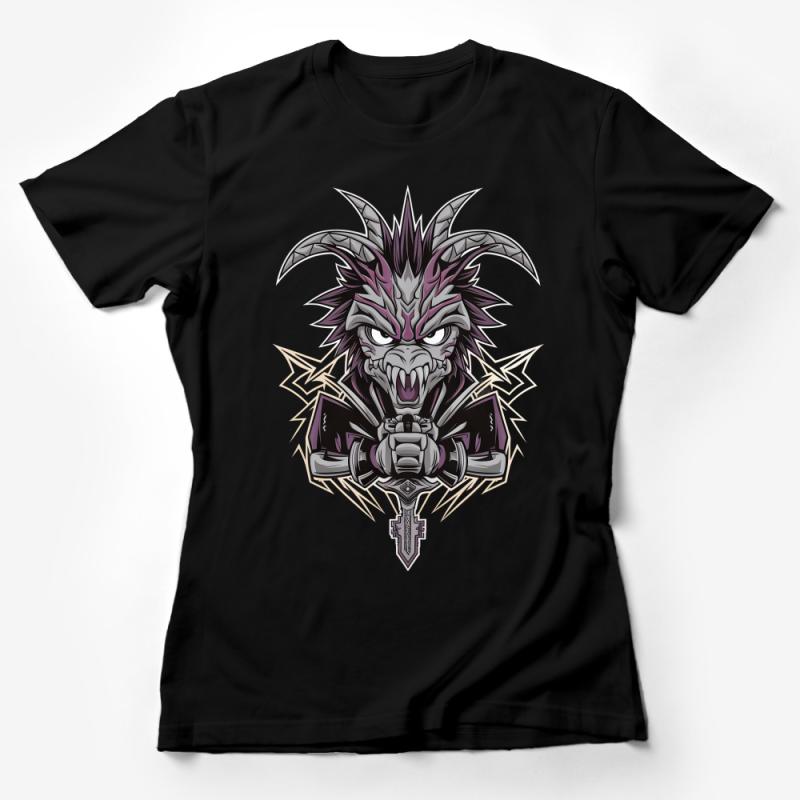 Fierce Dragon Warrior Graphic Tee, Fantasy Creature Urban Style T-Shirt Female T-Shirt