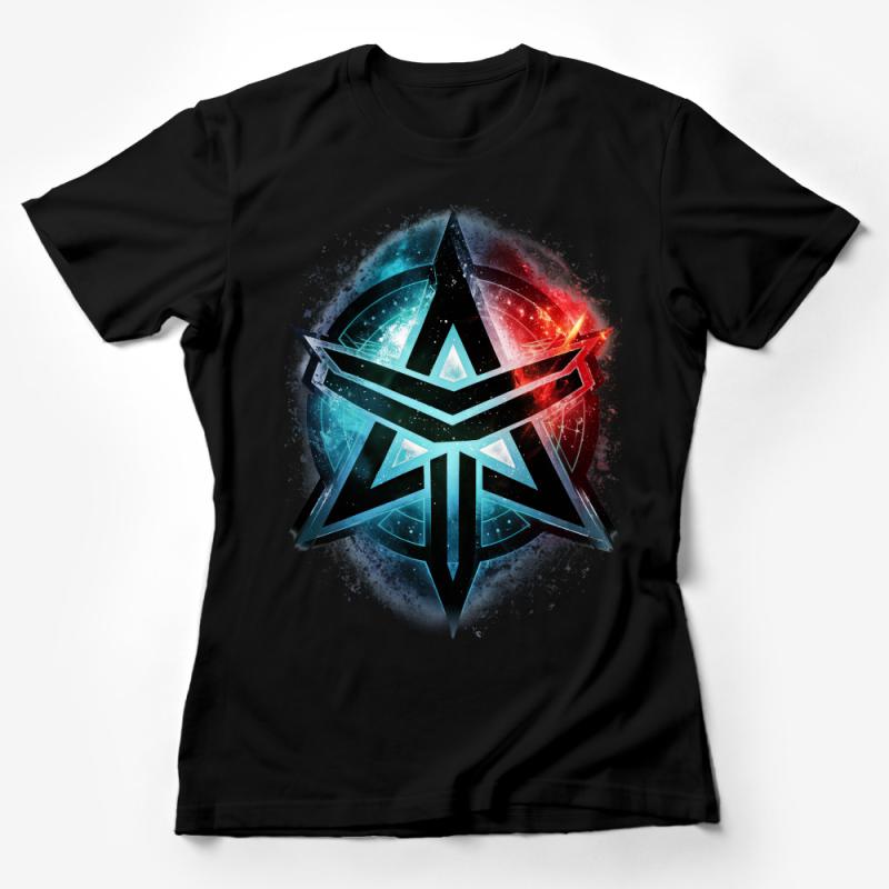 Galactic Abstract Compass Design T-Shirt for Adventurers and Dreamers Female T-Shirt