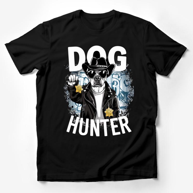 Cool Bulldog T-Shirt, Dog Hunter Graphic Tee, Hipster Dog with Hat and Jacket, Urban Style Animal Shirt, Unisex Fashion Top, Unique Gift Idea Male T-Shirt