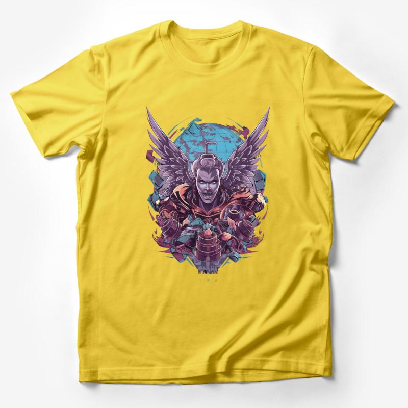 Fantasy Warrior Angel T-Shirt, Graphic Tee with Wings and Armor, Unisex Stylish Gamer Shirt, Unique Gift Male T-Shirt