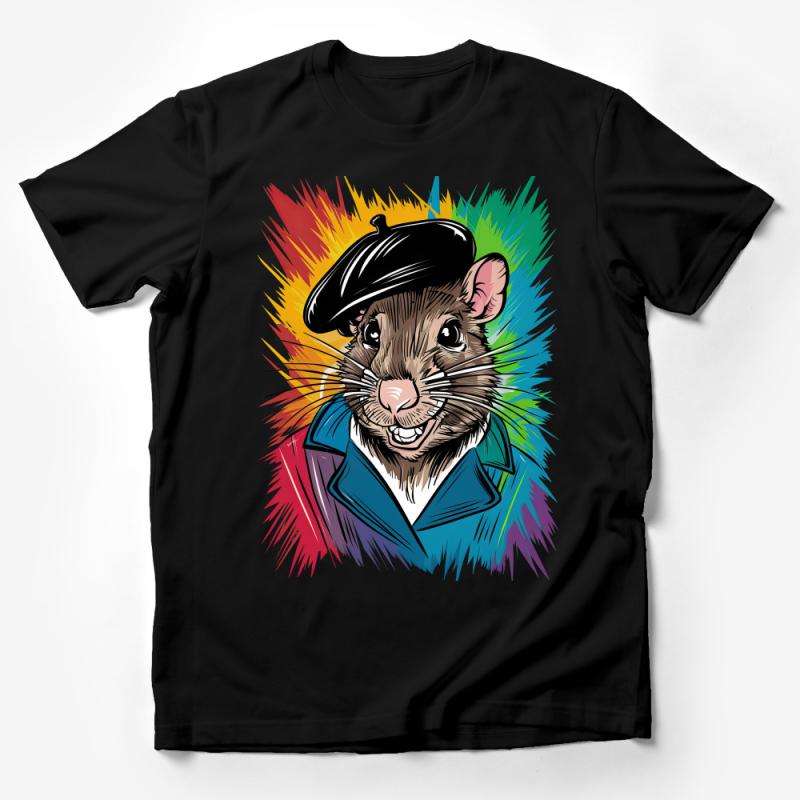 Colorful Rat Portrait T-Shirt, Artistic Rodent Graphic Tee, Unique Animal Illustration Shirt, Urban Streetwear, Unisex Clothing Gift Male T-Shirt