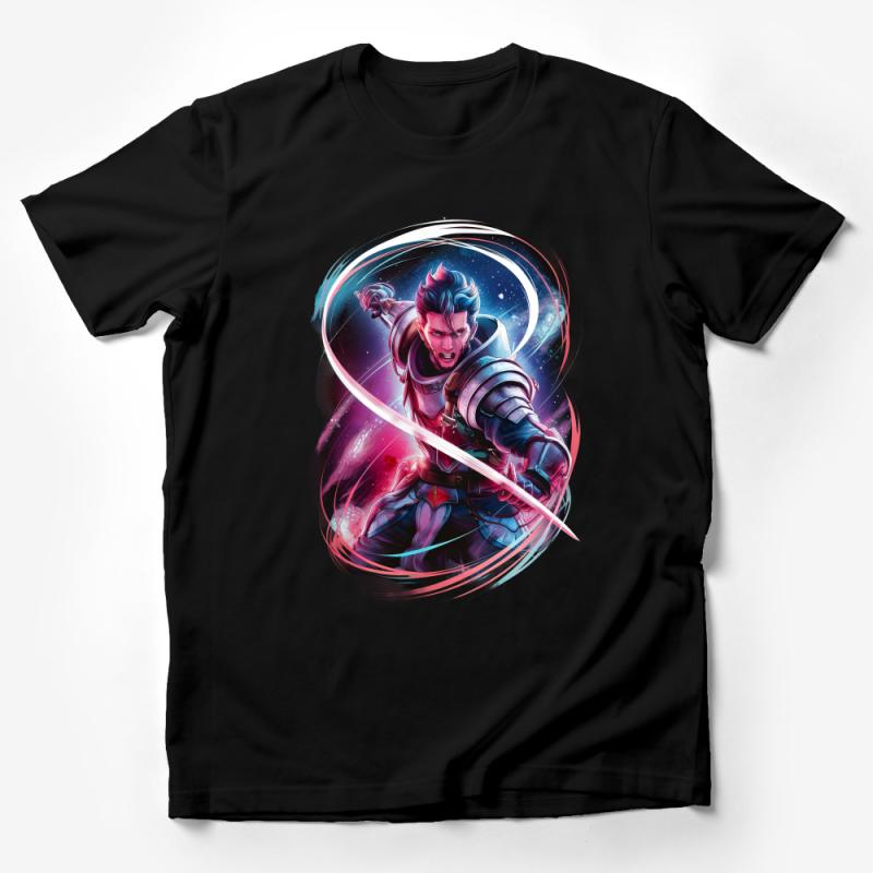 Galactic Warrior T-Shirt, Futuristic Space Knight, Vibrant Sci-Fi Illustration, Unisex Tee Male T-Shirt