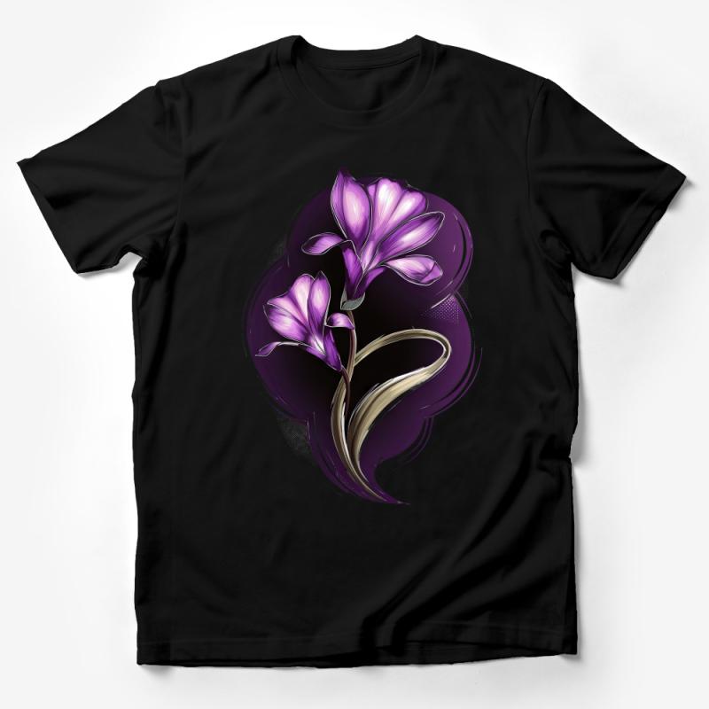 Women's Floral T-Shirt, Elegant Purple Crocus Design, Stylish Spring Fashion Top, Casual Botanical Shirt, Unique Flower Illustration Tee Male T-Shirt