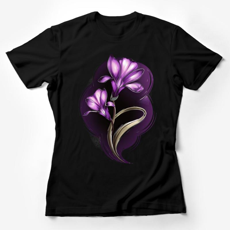 Women's Floral T-Shirt, Elegant Purple Crocus Design, Stylish Spring Fashion Top, Casual Botanical Shirt, Unique Flower Illustration Tee Female T-Shirt